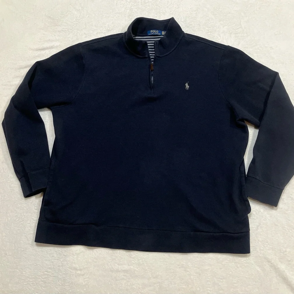 Polo Ralph Lauren Brushed Cotton 1/4 Zip Pullover Sweater Navy Men's  XXL Logo